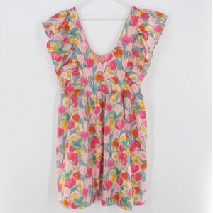 TCEC Mini Dress Ruffle Floral Tulip Print Large Pink CD03678